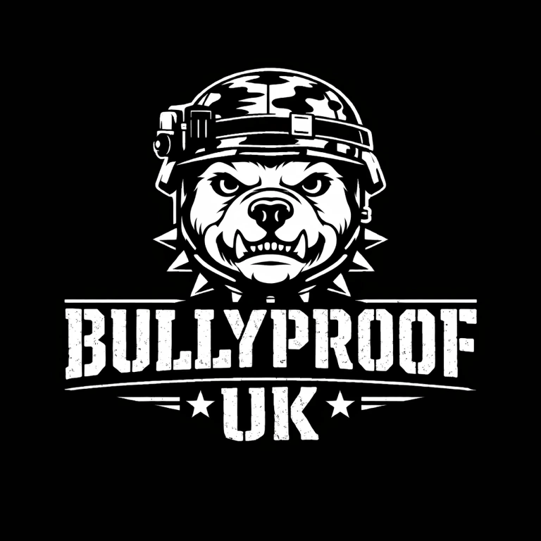 Bullyproof UK logo with a bulldog wearing a helmet